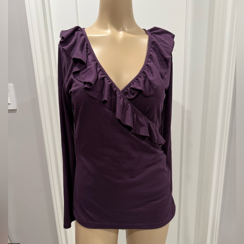 Purple Ruffled V-Neck Women's Top
